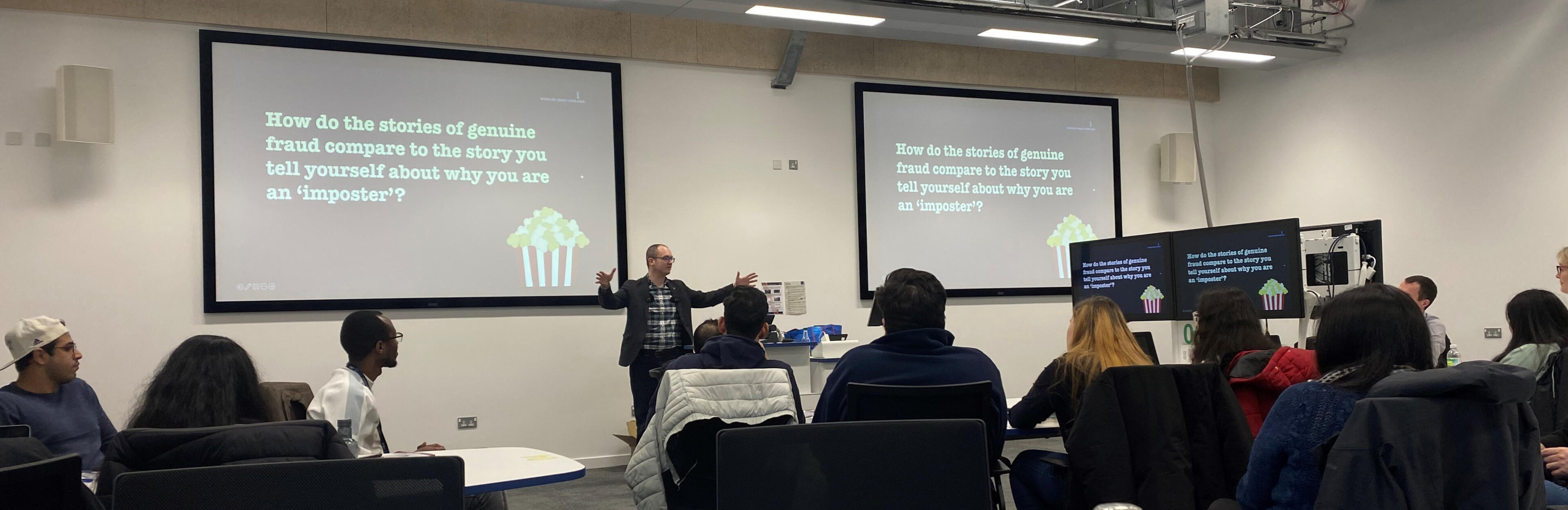 Untitled Marc Reid delivering the Imposter Syndrome Masterclass workshop with a university research cohort